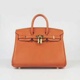 Hermes Birkin 25Cm Handbag Orange Gold